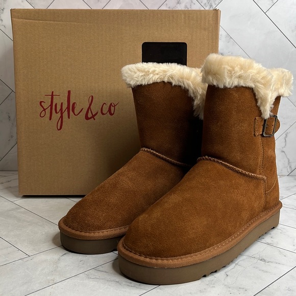 NWT Style & Co Tiny 2 Winter Booties Faux Fur Lined Chestnut SIZE 6M - Picture 3 of 10